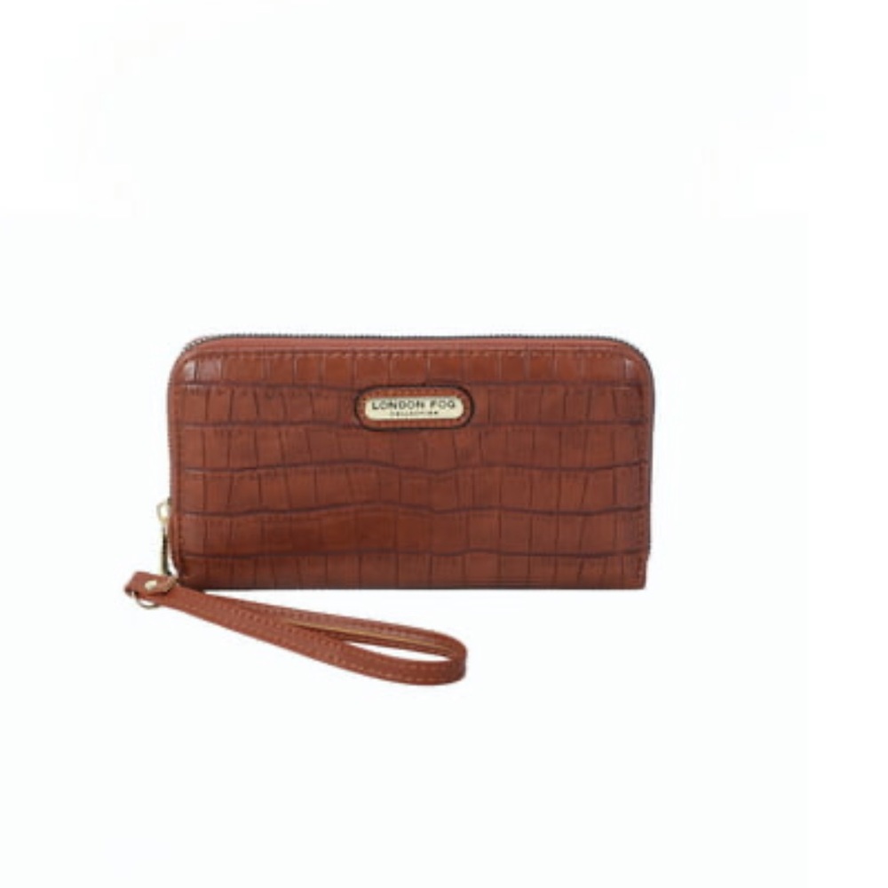 London Fog Croco Zip Around Wallet …Cognac. New.